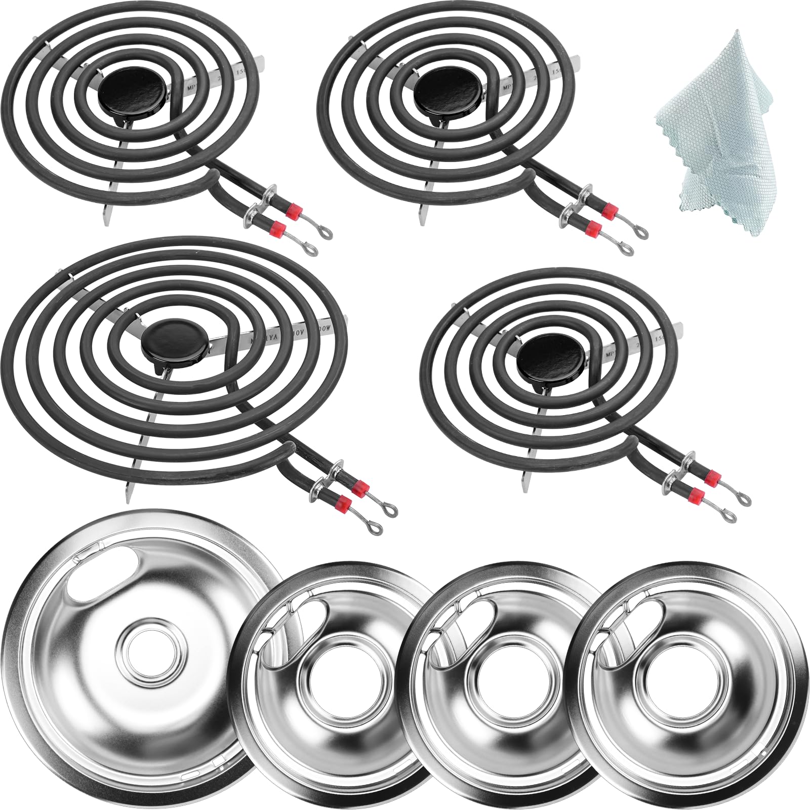Photo 1 of W10196405(8”) W10196406(6”) Electric Stove Burner Drip Pans & MP22YA Electric Range Burner Element Unit Set by Cenipar-Compatible with Whirl-pool Ken-more Ama-na Range Oven/Stove