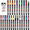 Posca Marker Acrylic Paint Pens Fine Point Tip width 0.9-1.3mm 24 colors PC-3M, For Rock Painting, Fabric, Glass Paint, Metal Paint Including Pens Tip Refill PCR-3