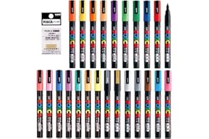 POSCO MARKER SANETOMO Posca Marker Acrylic Paint Pens Fine Point Tip width 0.9-1.3mm 24 colors PC-3M, For Rock Painting, Fabric, Glass Paint, Metal Paint Including Pens Tip Refill PCR-3