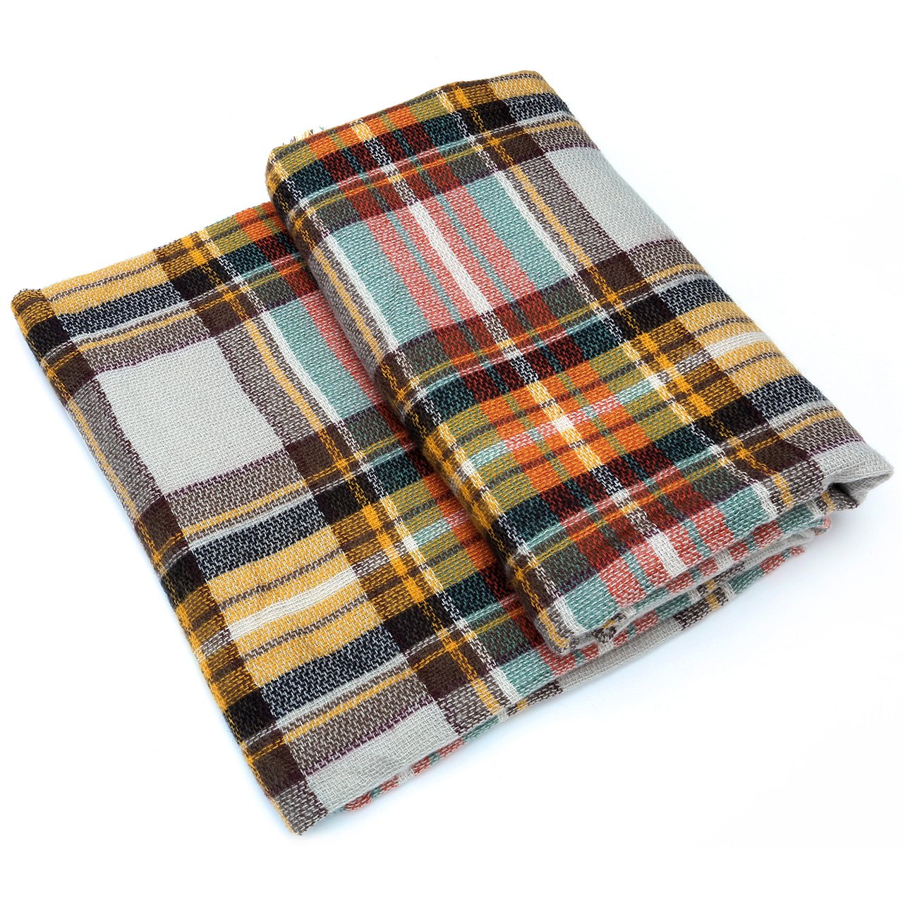 CHIC DIARY Women\'s Tassels Soft Plaid Tartan Scarf Pashmina Winter Large Blanket Wrap Shawl (#02-Yellow)