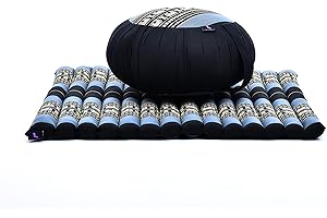 Leewadee Meditation Cushion Set – 1 Round Zafu Meditation Pillow and 1 Square Roll-Up Zabuton Meditation Mat, Pillows Bundle Filled with Kapok