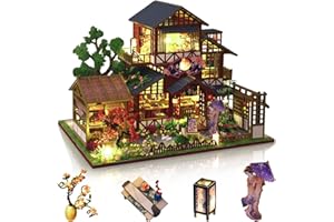 GuDoQi DIY Miniature Dollhouse Kit, 1:24 Scale Tiny House kit with Music Plant DIY Craft Kits, Model Craft Kits for Adult to Build, Great Handmade Craft Gift for Birthday, Japanese Villa Courtyard