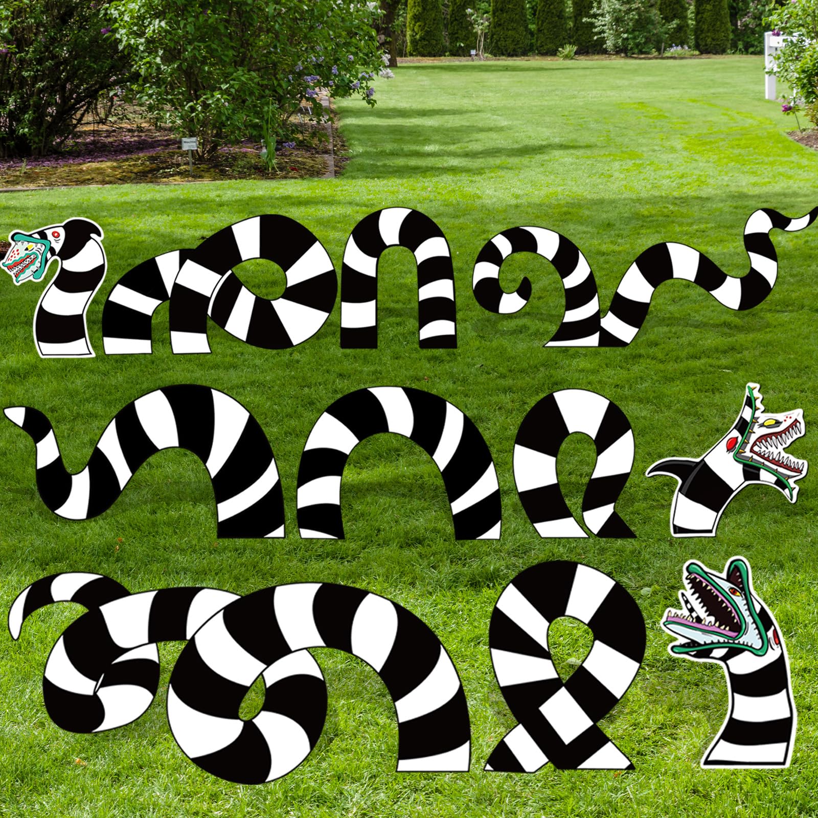 Photo 1 of 11 Pcs Black & White Sandworm Yard Sign Halloween Decorations Scary Movie Inspired Outdoor Lawn Signs with Stakes for Haunted Gardens, Graveyard Displays and Spooky Party Pathways