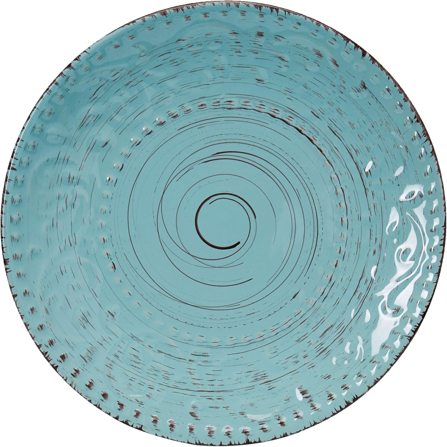  | Elama Embossed Stoneware Ocean Dinnerware Dish Set, 16 Piece, Turquoise: Dinnerware Sets