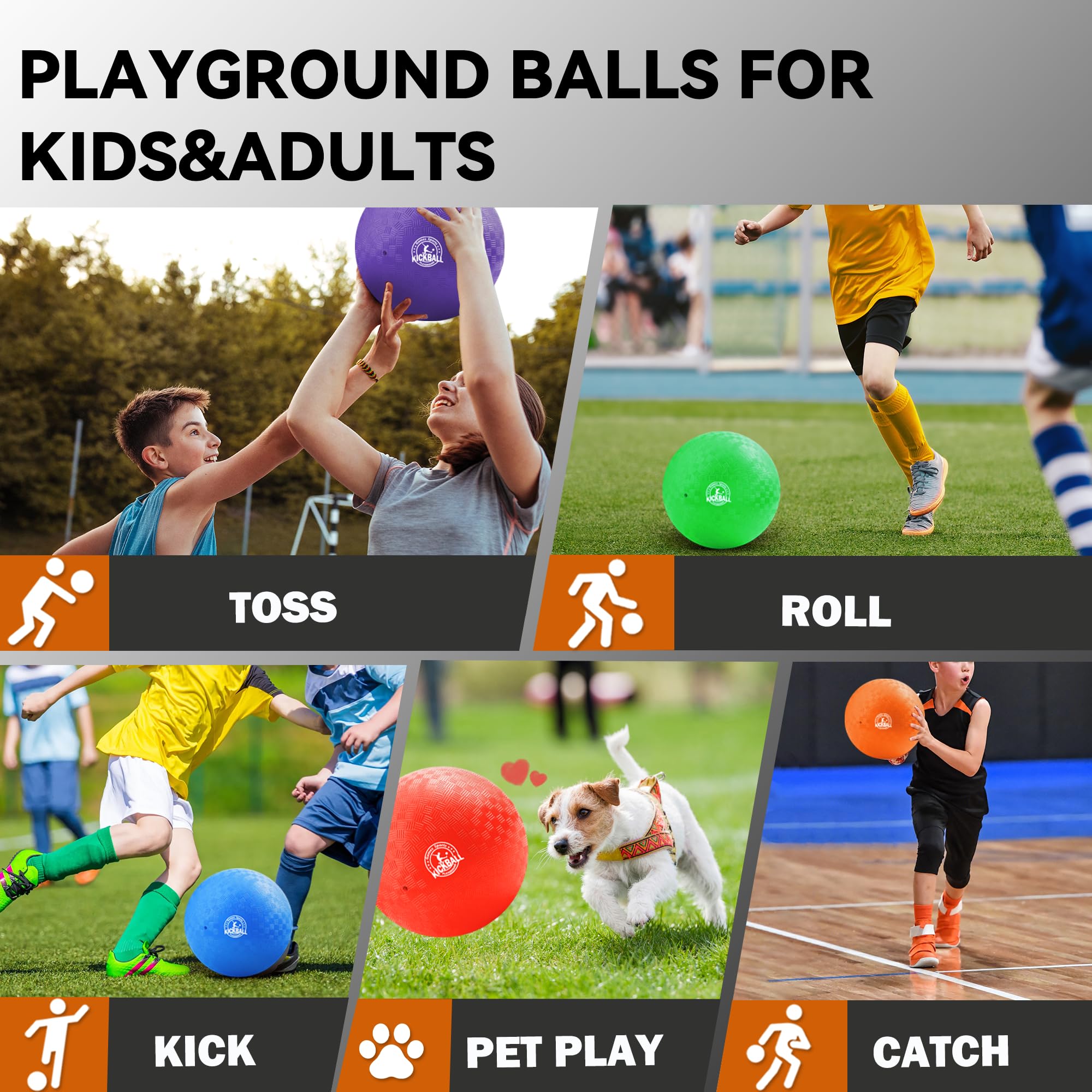 10 Inch Kickball Playground Balls 6 Pack or 12 Pack, Playground Balls for Kids&Adults, Dodgeballs for School Outdoor&Indoor Games, with Hand Pump and Storage Bag, Boys and Girls Gift with Gift Box