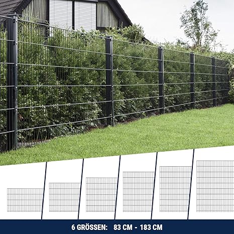 HORI® Doppelstabmattenzaun I Zaun Komplettset I verschiedene Längen und Höhen – wahlweise mit Abdeckschiene oder Klemmhalter 