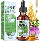 21-in-1 Soursop Graviola Liquid Drop, Soursop Bitters Liquid 2000mg Organic Soursop Leaves & Fruit with 300mg Sea Moss, Zinc, Vitamins for Cellular, Immune, Skin, Digestive, Natural Flavor, 60ML