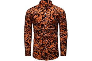 fohemr Mens Funny Halloween Shirt Ugly Pumpkin Long Sleeve Casual Button Down Shirts Adult Costume for Party