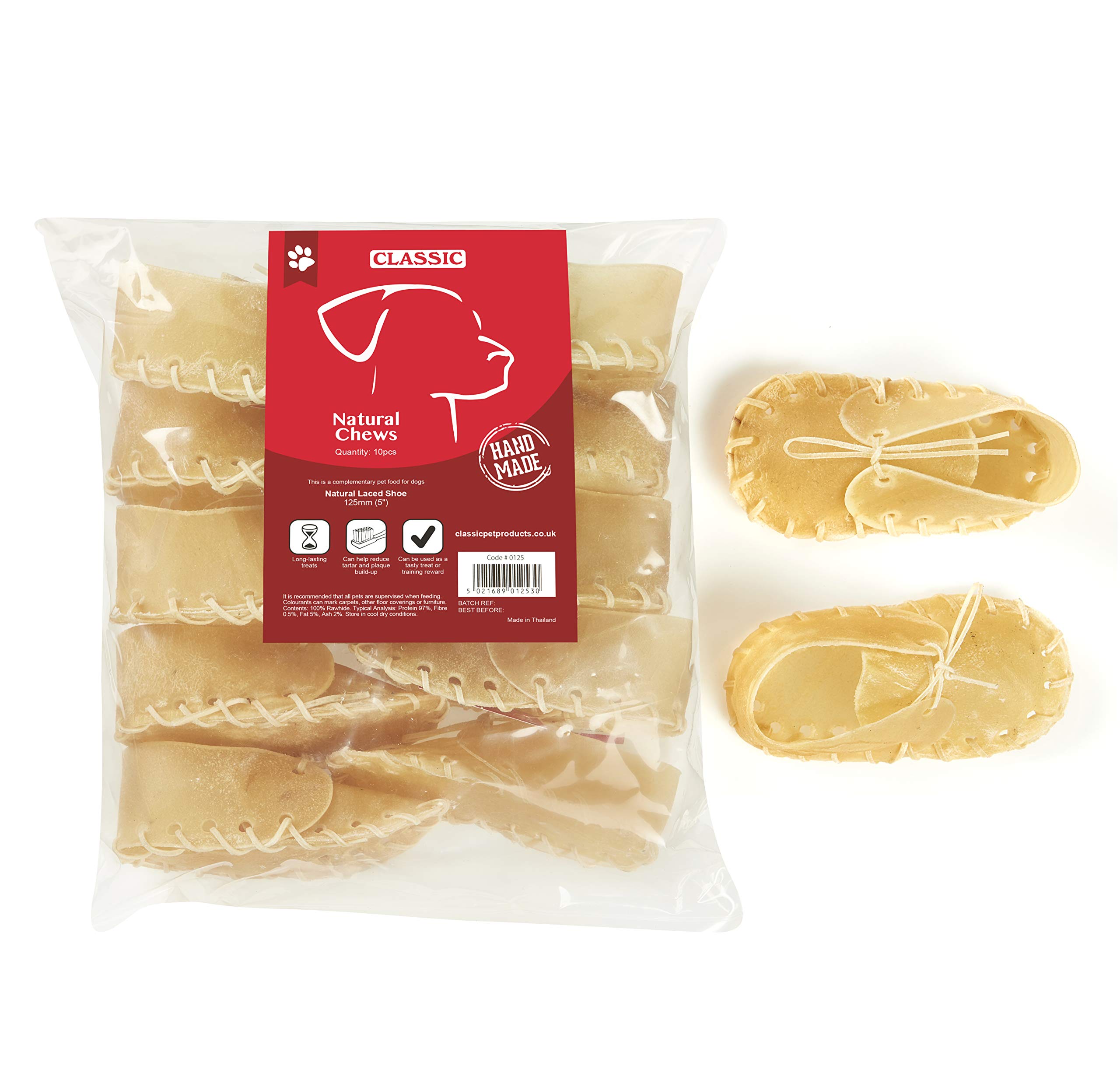 Classic Pet Products Rawhide Laced Shoe for Dogs, 125 mm, Pack of 10