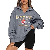 KIDDAD Football Sweatshirt for Women Game Day Graphic 1/4 Zip Shirts Football Team Fans Long Sleeve Pullover Tops