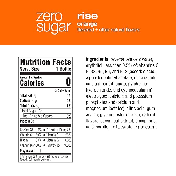VITAMINWATER ZERO SUGAR RISE ORANGE NUTRIENT ENHANCED FLAVORED WATER BEVERAGE, 20 FL OZ BOTTLES, 12 PACK