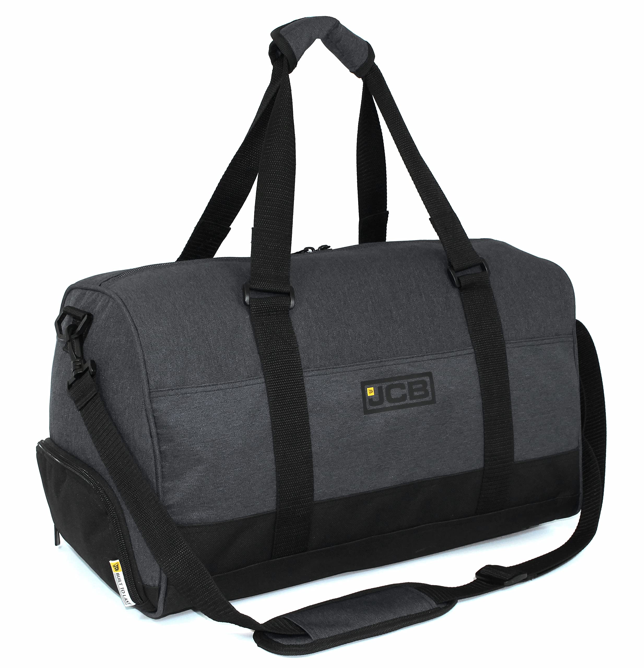 JCB - Men's Large Holdall Bag, 35L - Polyester Twill, Large Bag - Includes Internal Shoe Compartment, 6 External Pockets - Travel Essentials - Strong Weekend Bag - Grey