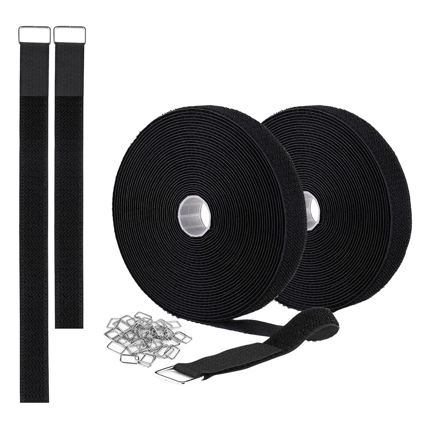 Photo 1 of 2 Rolls 32.2ft 1 Inch Wide Cable Ties, Jumpso Adjustable Fastening Zip Ties Hook and Loop Straps with 40 Metal Buckles, Reusable Nylon Cinch Straps for Organizer, Black