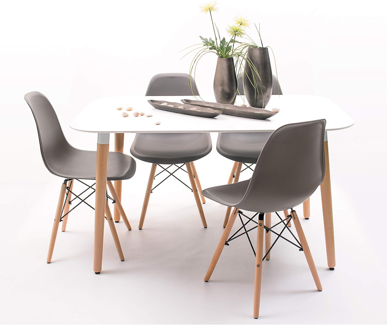 Conjunto de Comedor de diseño nórdico NORDIKMAX con Mesa lacada Blanca