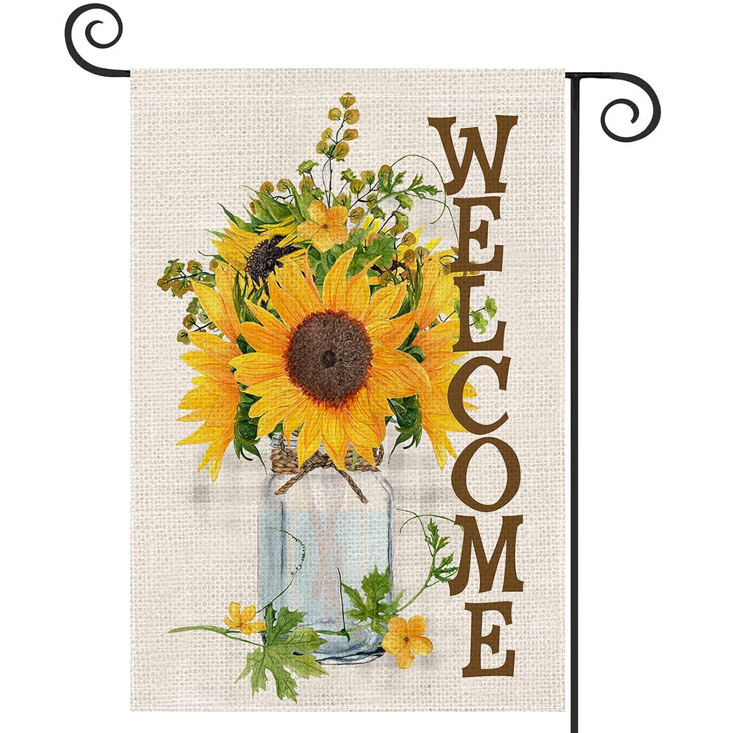 EKOREST Sunflowers Welcome Summer Garden Flags for Outside,12 x 18 Vertical Double Sided,Watercolor Sunflowers Mason Jar Decorative Farmhouse Flag for all Seasons,Small Yard Decor for Fall Outdoor