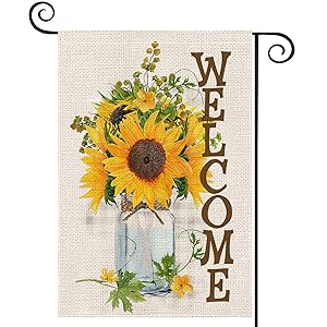 EKOREST Sunflowers Welcome Summer Garden Flags for Outside,12 x 18 Vertical Double Sided,Watercolor Sunflowers Mason Jar Decorative Farmhouse Flag for all Seasons,Small Yard Decor for Fall Outdoor