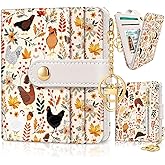 Jogjam Chicken Mushroom Leaves Rfid Women Wallet, Small Slim Thin Compact Credit Card Wallet, PU Leather Bifold Cash Wallet, Zipper Coin Pocket ID Window, Female Ladies Holiday Gifts