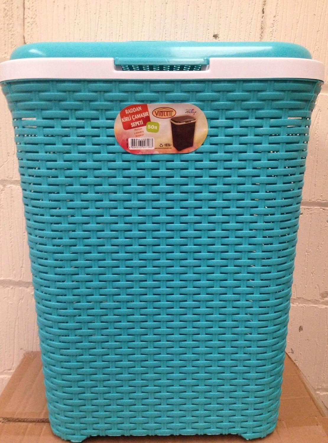 High Quality Rattan Sturdy Plastic Laundry Bin Washing Bin Basket Turquoise (50 Ltr) Amazon.co