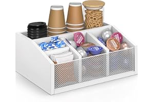 OGEMXU Coffee Station Organizer for Countertop, Pod Holder Basket for Sugar, Cup, Snack, Tea, Stirrers, Coffee Bar Setup in Home, Office, Breakroom (White)