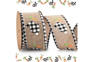 LaRibbons Easter Ribbon Wired 2.5 Inch x 12 Yards, Buffalo Bunny Carrot Wired Edge Ribbon for Easter Baskets Spring Crafts Wrapping Wreath Bow DIY Decorative