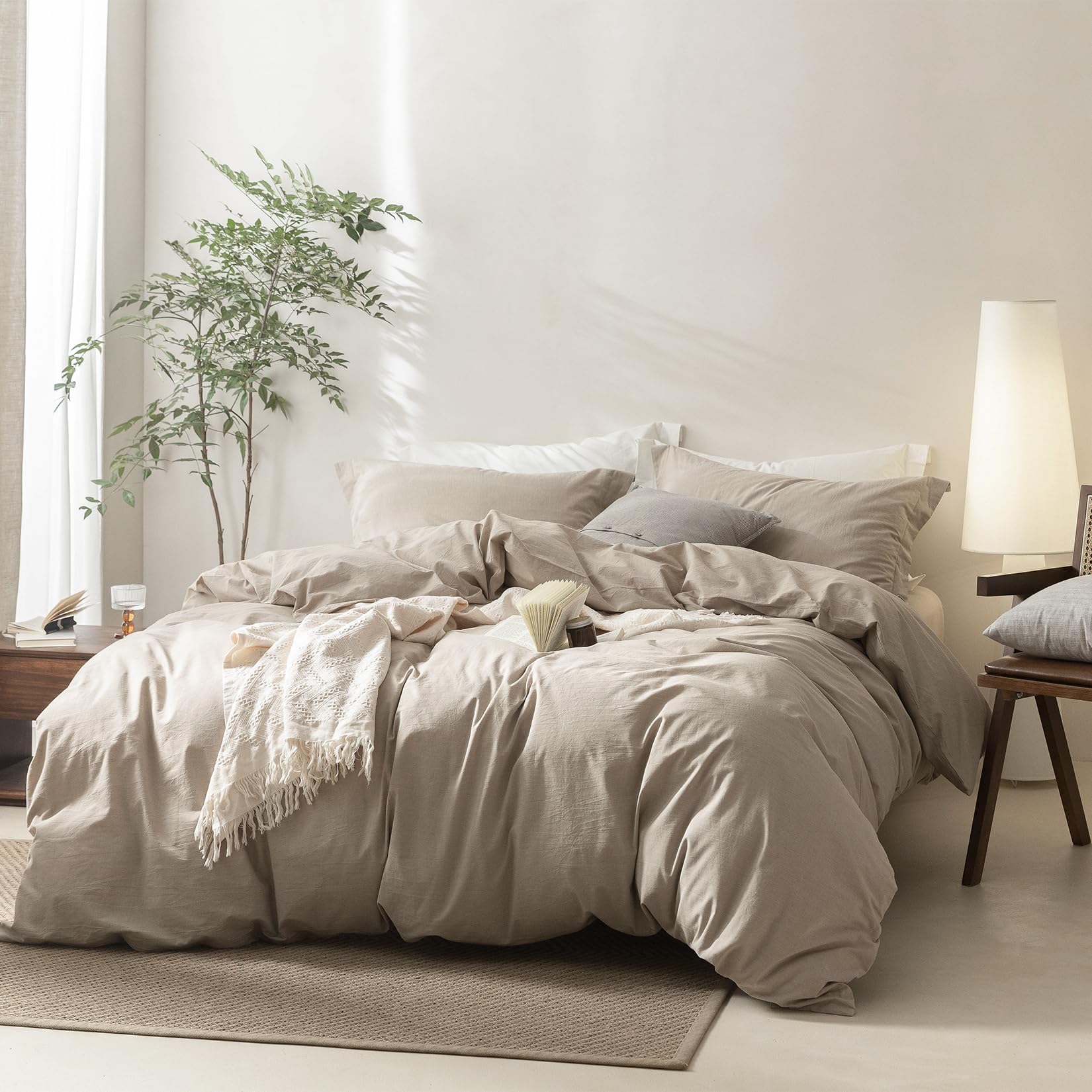 Photo 1 of BDEAR Linen Feel Duvet Cover King Size, 100% Washed Cotton Comforter Cover Size 104 * 90inch with Zipper Closure and 2 Pillowcases, Solid-Linen Grey