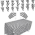 Checkered Flags Set, Race Car Flags Party Supplies Decorations Include 10 Packs Checkered Flags, 32 ft Checkered Race Flag Banner, 2 Packs Table Covers for Checkered Racing Flag Birthdays Party