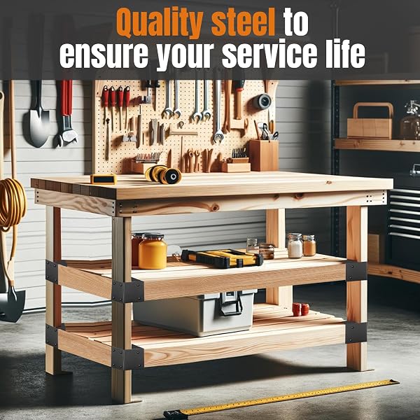 HEAVY DUTY WORKBENCH BRACKET KIT, 8 PCS WORKBENCH CORNER BRACKETS, 3-WAY RIGHT ANGLE CORNER FOR DIY WORK TABLE FOR 2X4 (ACTUAL 1.5″X3.5″) WOOD – BLACK