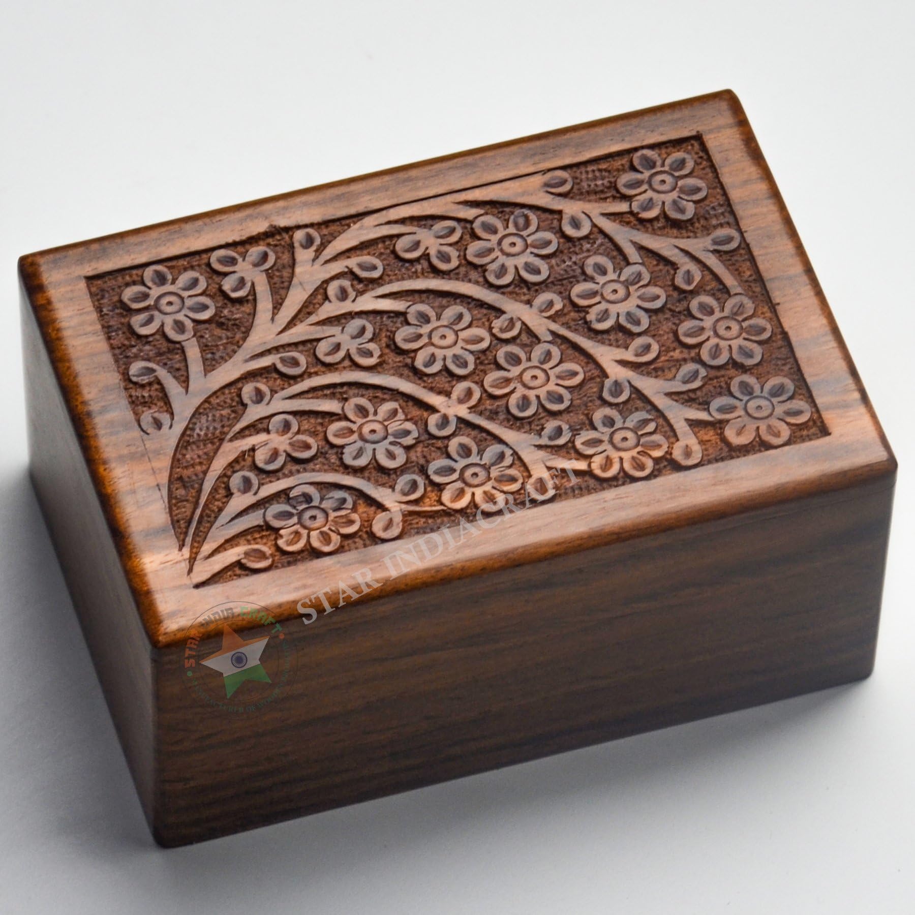 STAR INDIA CRAFT Handmade Handcraved Wooden Cremation Urns for Human Ashes Adult Wooden Urns,Wooden Pet Urns for dogs ashes, Adult Wood Funeral Urns (Tree of Life, Small - 6 x 4 x 2.75)