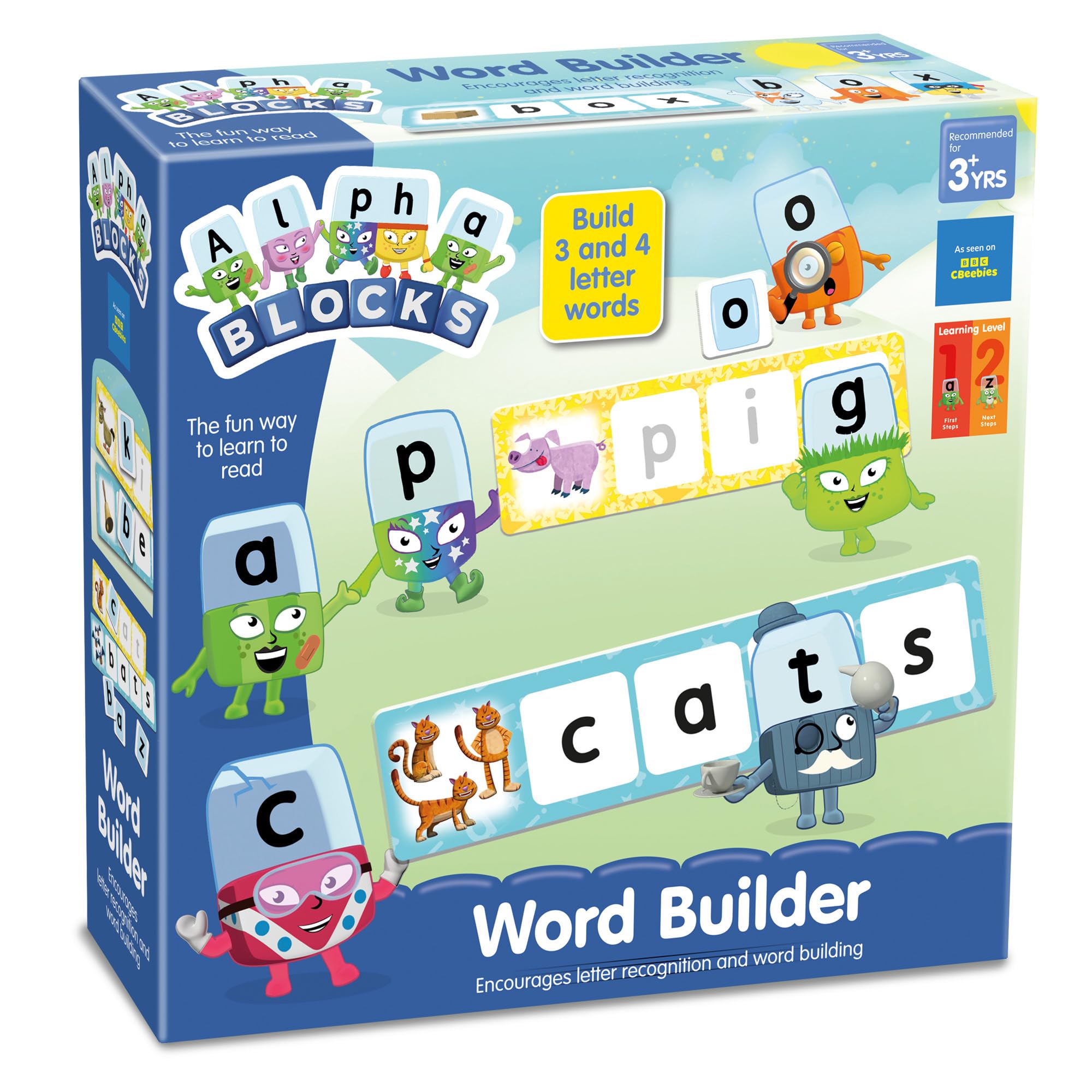 ALPHABLOCKS - Word Builder Learning Game - Educational Toddler Games for Letter Recognition & Phonics - 20 Double-Sided Cards, 31 Letters, 4 Ways to Play - Word Games for Ages 3+