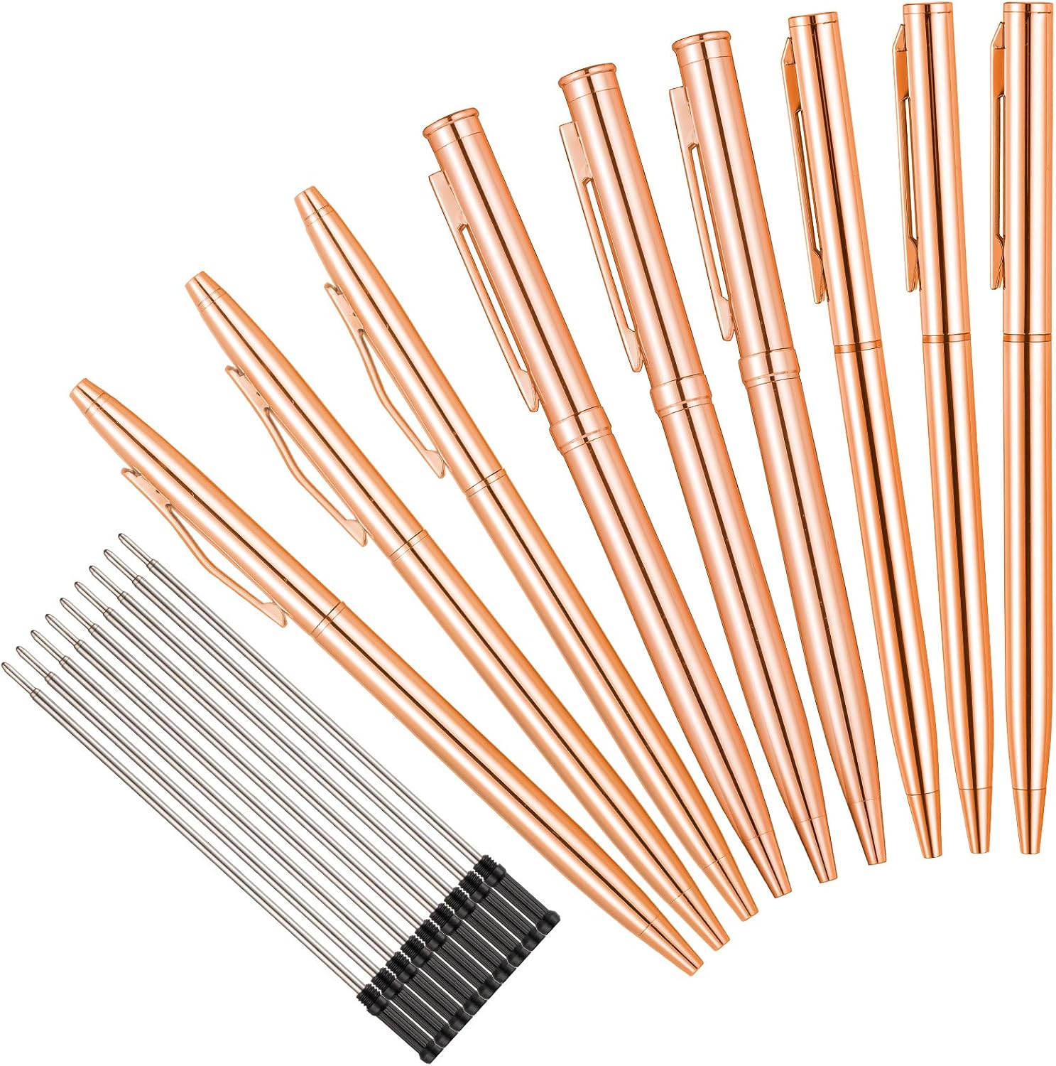 Whaline 9Pcs Metallic Rose Gold Ballpoint Pen with 9Pcs Refills Retractable Ballpoint Pens Black Ink Nice School Prize Stationery Gift for Business Office Students Back to School Supplies