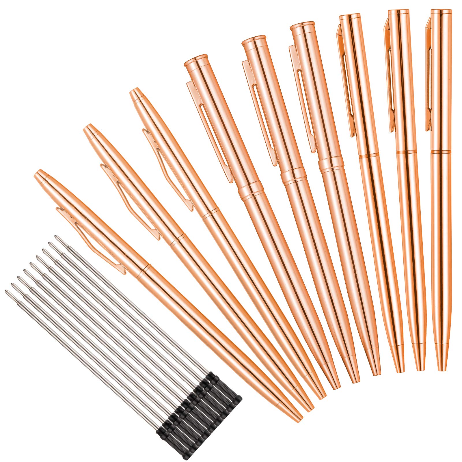 Whaline 9Pcs Metallic Rose Gold Ballpoint Pen with 9Pcs Refills Retractable Ballpoint Pens Black Ink Nice School Prize Stationery Gift for Business Office Students Back to School Supplies