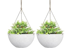 LA JOLIE MUSE Large Hanging Planters for Outdoor Plants - 13 Inch Hanging Flower Pots Set of 2, Speckled White
