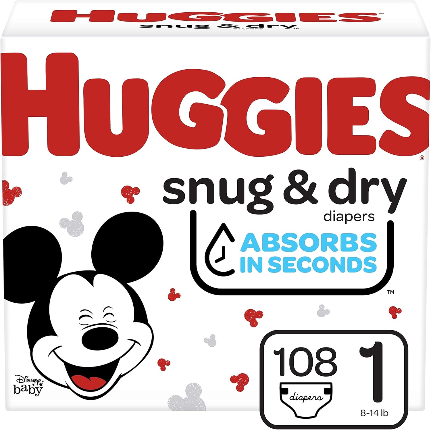 Huggies Snug & Dry Baby Diapers, Size 1, 108 Ct