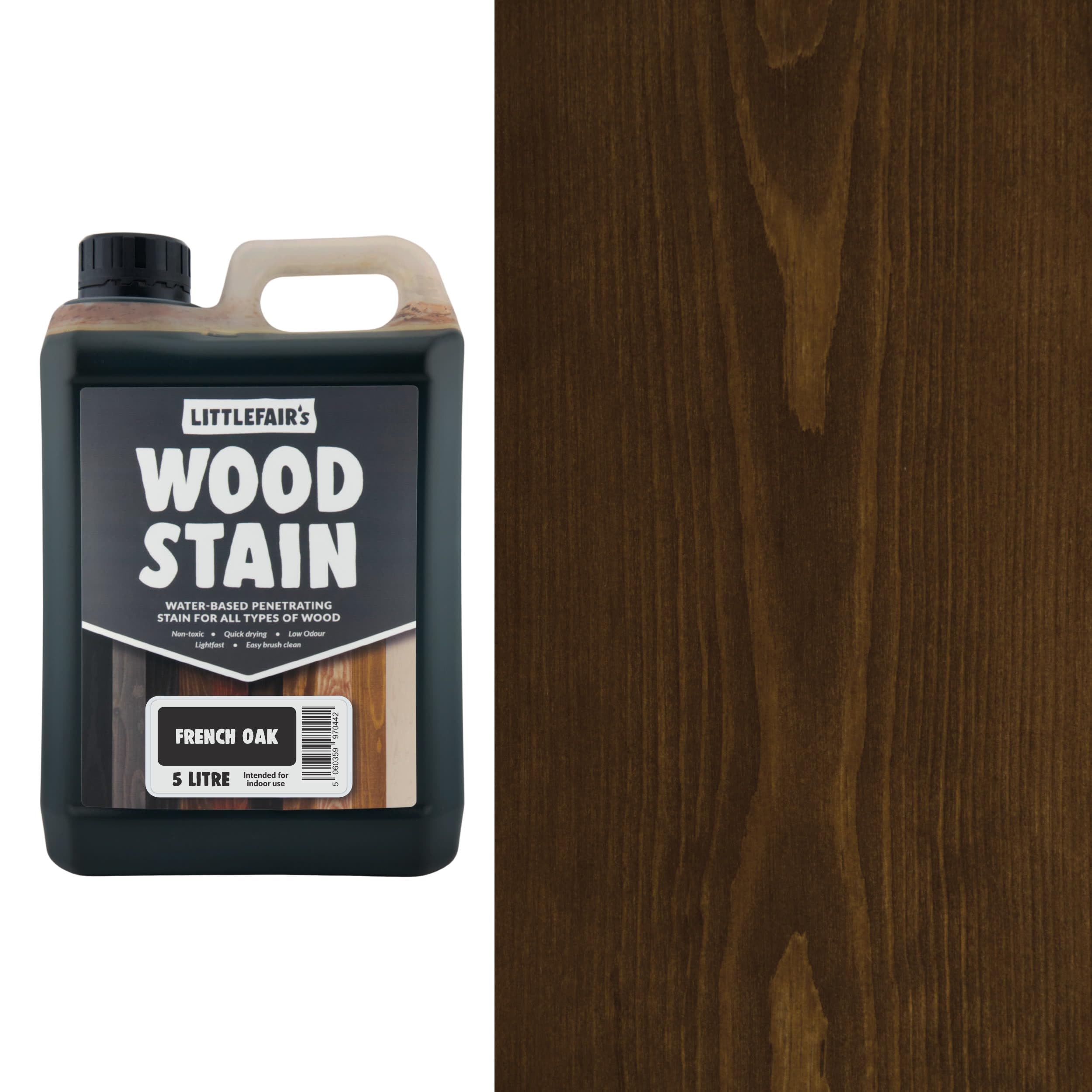 Littlefair's Wood Stain Water-Based - (French Oak) – Non-Toxic, Eco-Friendly & Quick Drying - Easy-to-Apply, Concentrated Formula for All Wood Types – 5 LTR