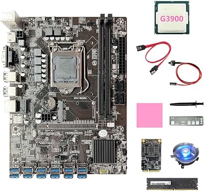 Lodokdre B250C Motherboard 12USB ETH Miner w/ G3900 CPU, 8GB RAM, 128GB SSD