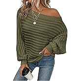 ZAFUL Womens Fall Sweaters Off The Shoulder Batwing Sleeve Textured Knit Tops Oversized One Shoulder Sweater
