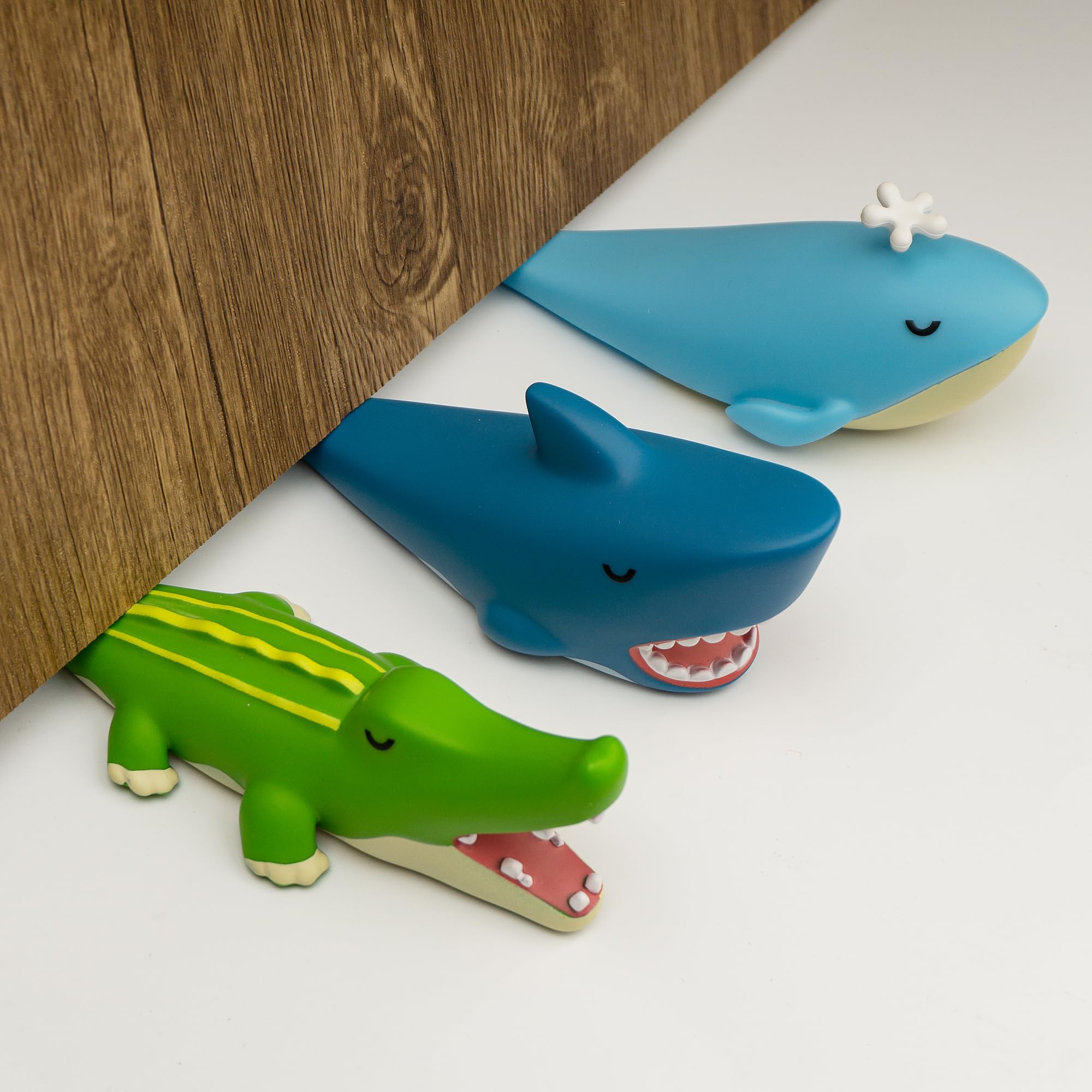 Dormercy 3Pcs Cute Door Stopper, Cartoon Shark Crocodile Whale Animal Door Stop, Decorative Door Wedge for Home and Office Floor(Patented)