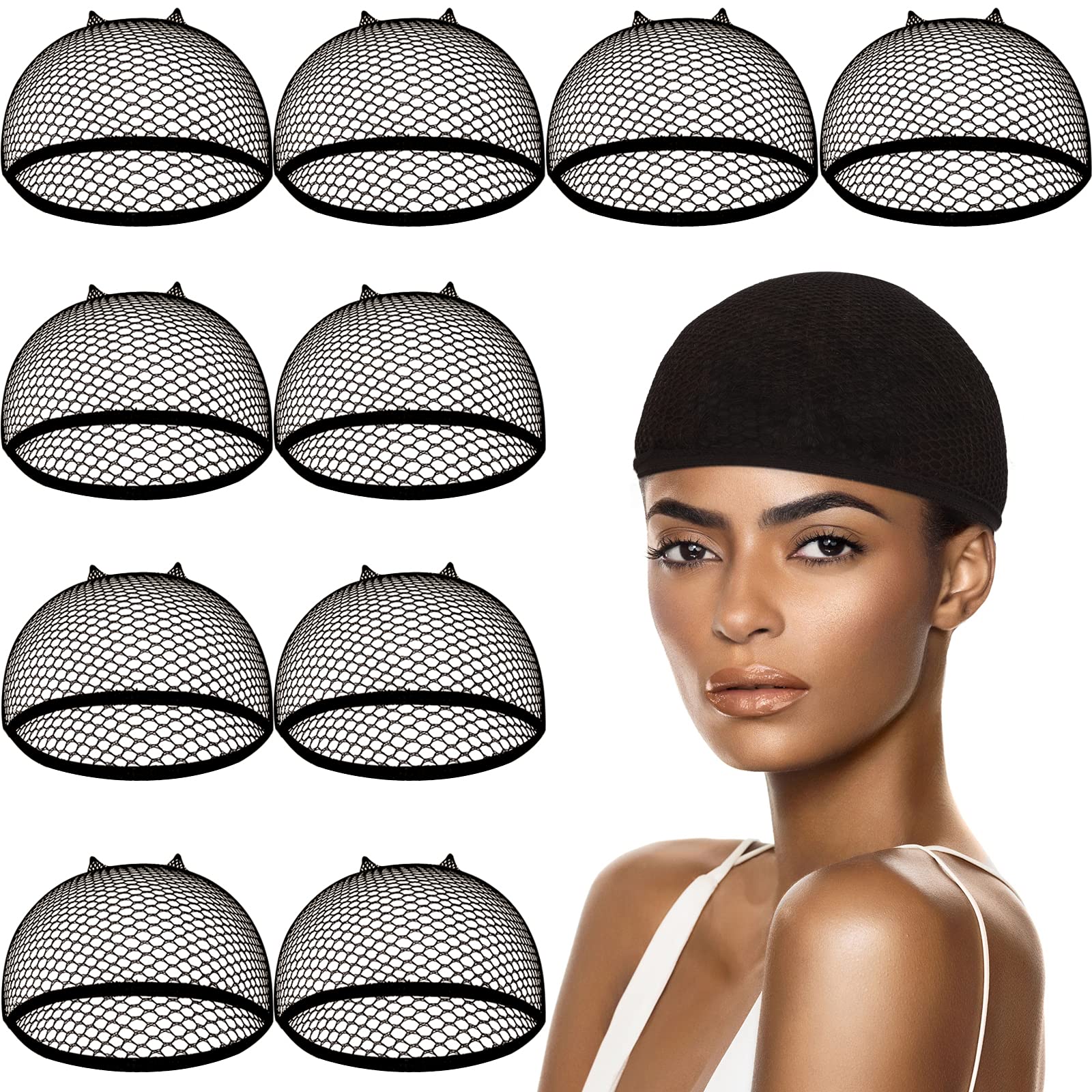 Photo 1 of Smilco 10-Piece Mesh Wig Caps & Fishnet Hair Net for Women, Nylon Weaving Net for Halloween Cosplay