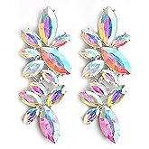 Iridescent Rhinestone Earrings for Women Prom, Sparkling Bridal Cluster Drop Dangle Stud Earbobs, AB Crystal Pageant Ear-Stud