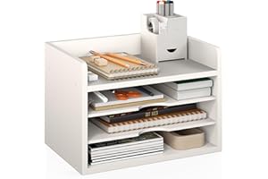 Ballucci File Organizer, 4-Tier Office Desk Organizer, Open Top Wood Paper Organizer for Classroom, Desktop Mail Sorter Paper Tray, White