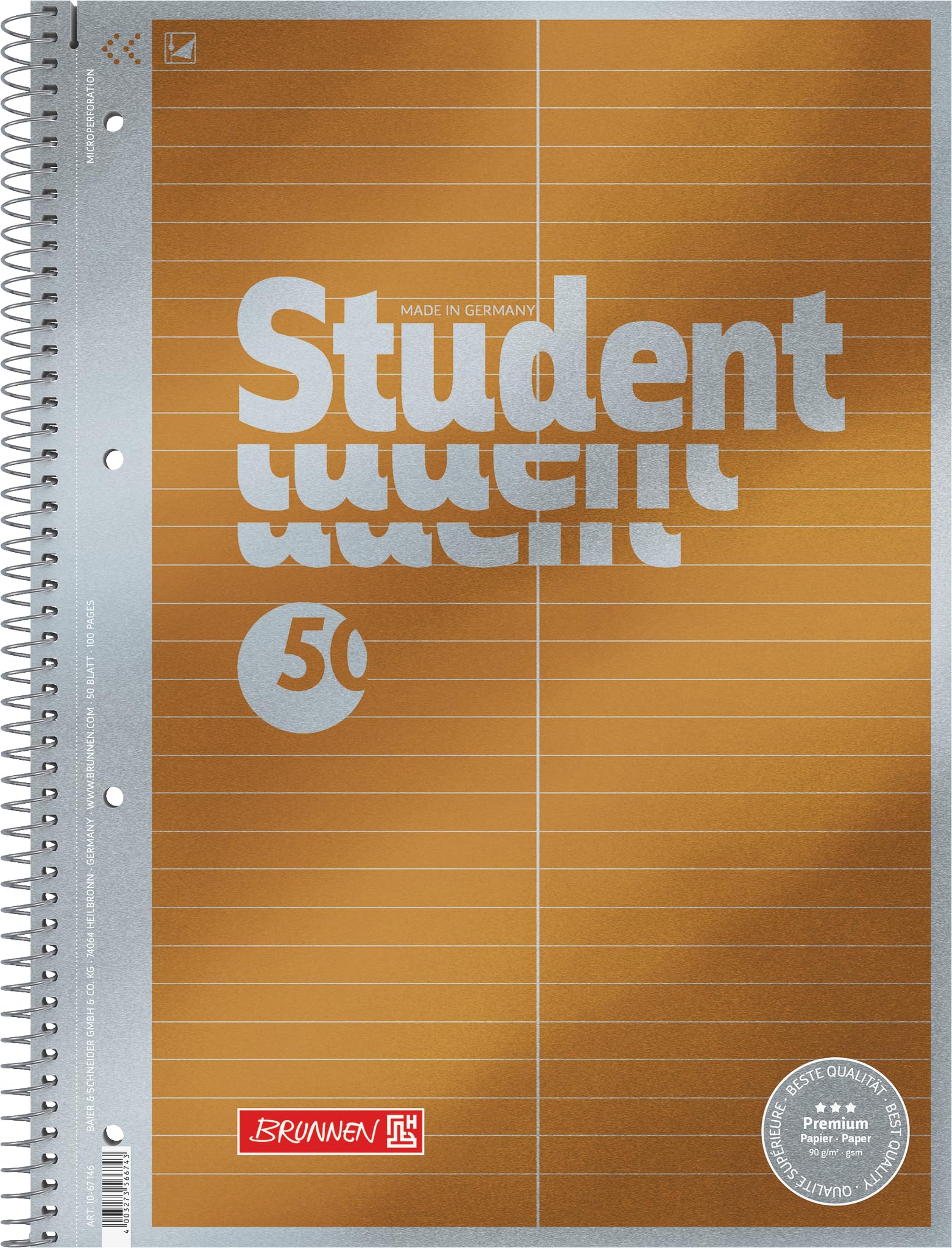 Brunnen Vera Treated 1067146 Notebook/Notepad Student Premium Vocabulary Ruling, Cover Metallic Effect A4 90 g/m² 50 Sheets