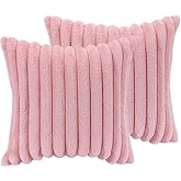 18x18 Throw Pillow Covers Set of 2, Decorative Faux Fur Covers for Bed, Couch Soft Fluffy Pillow Cover with Velvet Back for Living Room, Neutral Home Décor Accent for Sofa - Pink