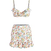 ZAFUL Women's Push Up Bikini with Ruched Skirt Ruffle Trim Low Waisted 2 Piece Swimsuit Bathing Suit