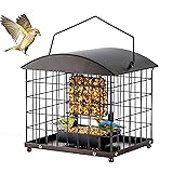 Caged Suet Feeders Squirrel-Proof, Dual-Purpose Suet &Seed Wild Bird Feeders with Tray, Starling-Proof Huge Metal Caged Bird 