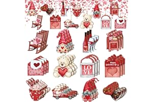 Glenmal Vintage Valentine's Day Wood Ornaments Valentine's Tree Ornaments Happy Valentine's Day Tree Decoration Valentine's Signs for Valentine's Day Gift Tree Window Wall Home Decor(36 Pcs, Lovely)