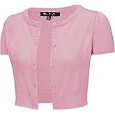YEMAK Women's Cropped Bolero Cardigan – Short Sleeve Crewneck Basic Classic Casual Button Down Knit Soft Sweater Knitted Top