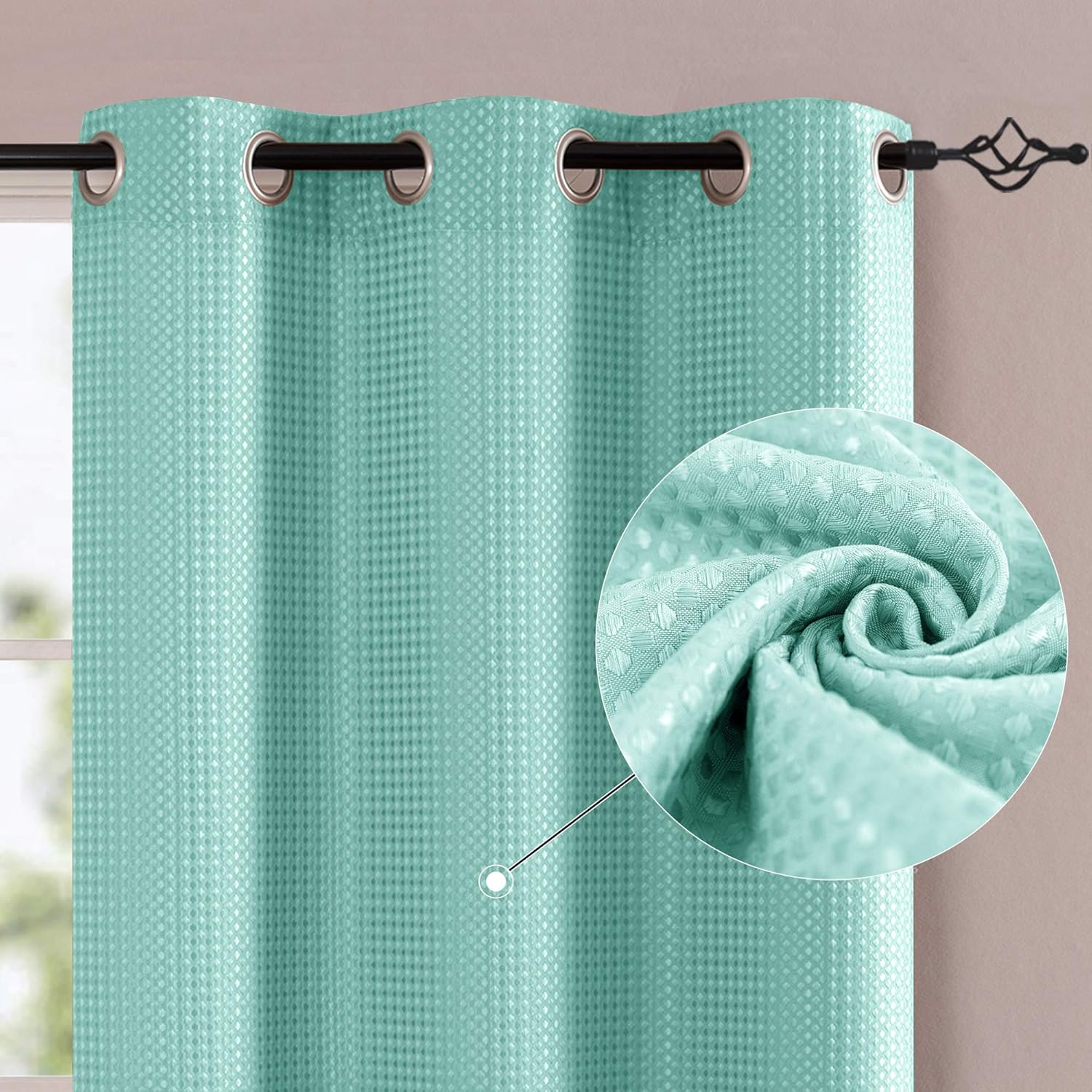 95 inch Baby Blue Curtains for Bedroom Grommet Top Waffle Weave
