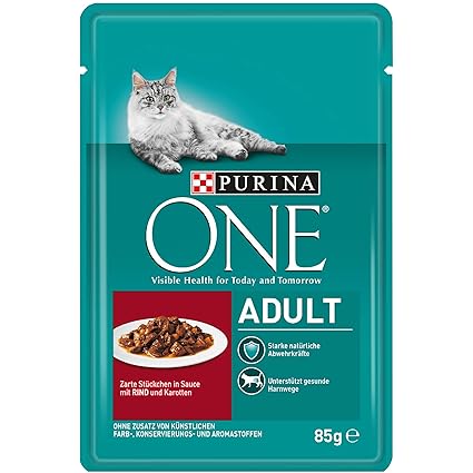 Purina ONE Katzennassfutter, hochwertige Katzennahrung, reich an Vitaminen und Mineralstoffen, 24er Pack (24 x 85 g Beutel)