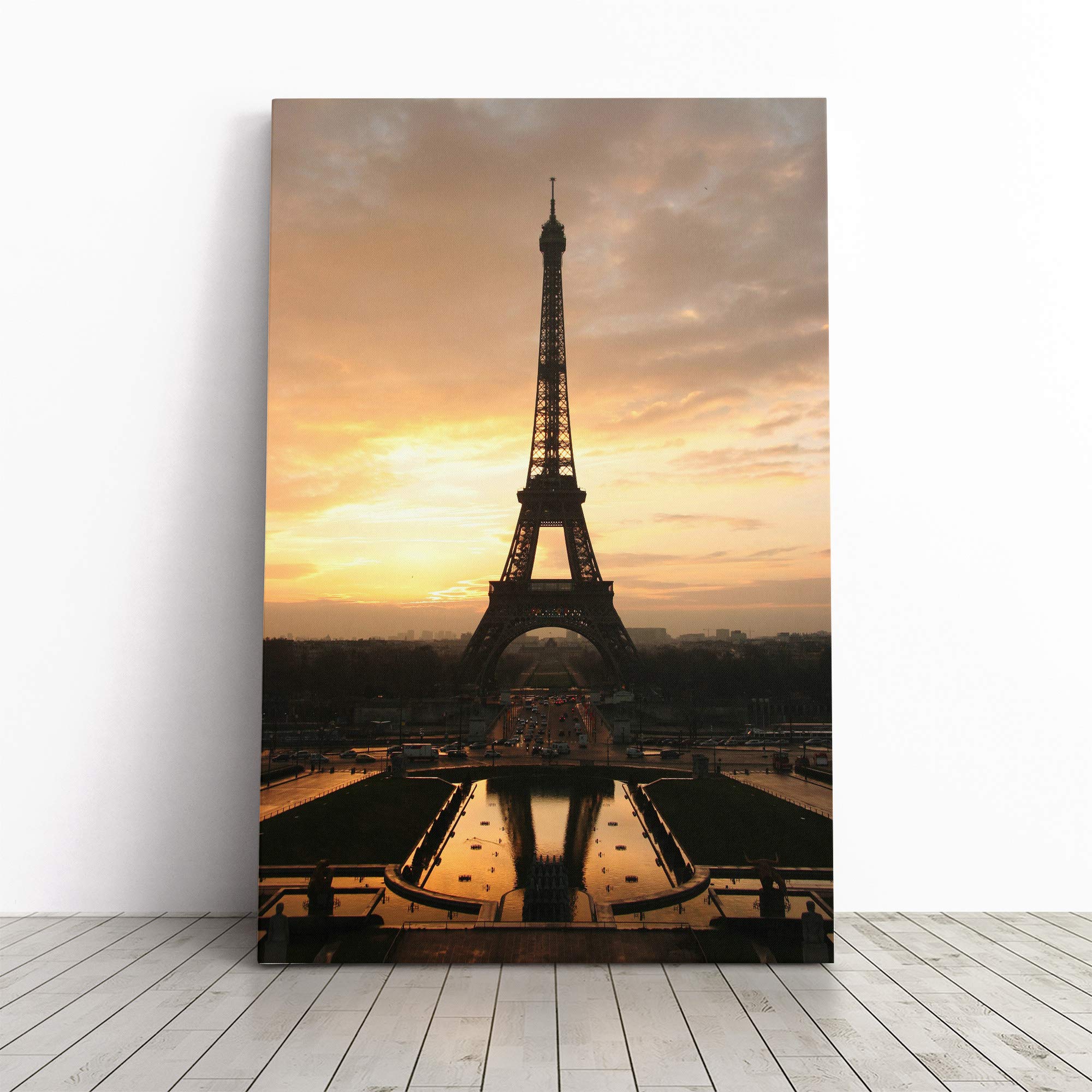 Eiffel Tower Paris France (2) Canvas Print | Gallery Wrapped 30mm Frame Wall Art | 20x14 inches | Ready to Hang | Modern Cityscape Picture | Living Room Bedroom Lounge Office