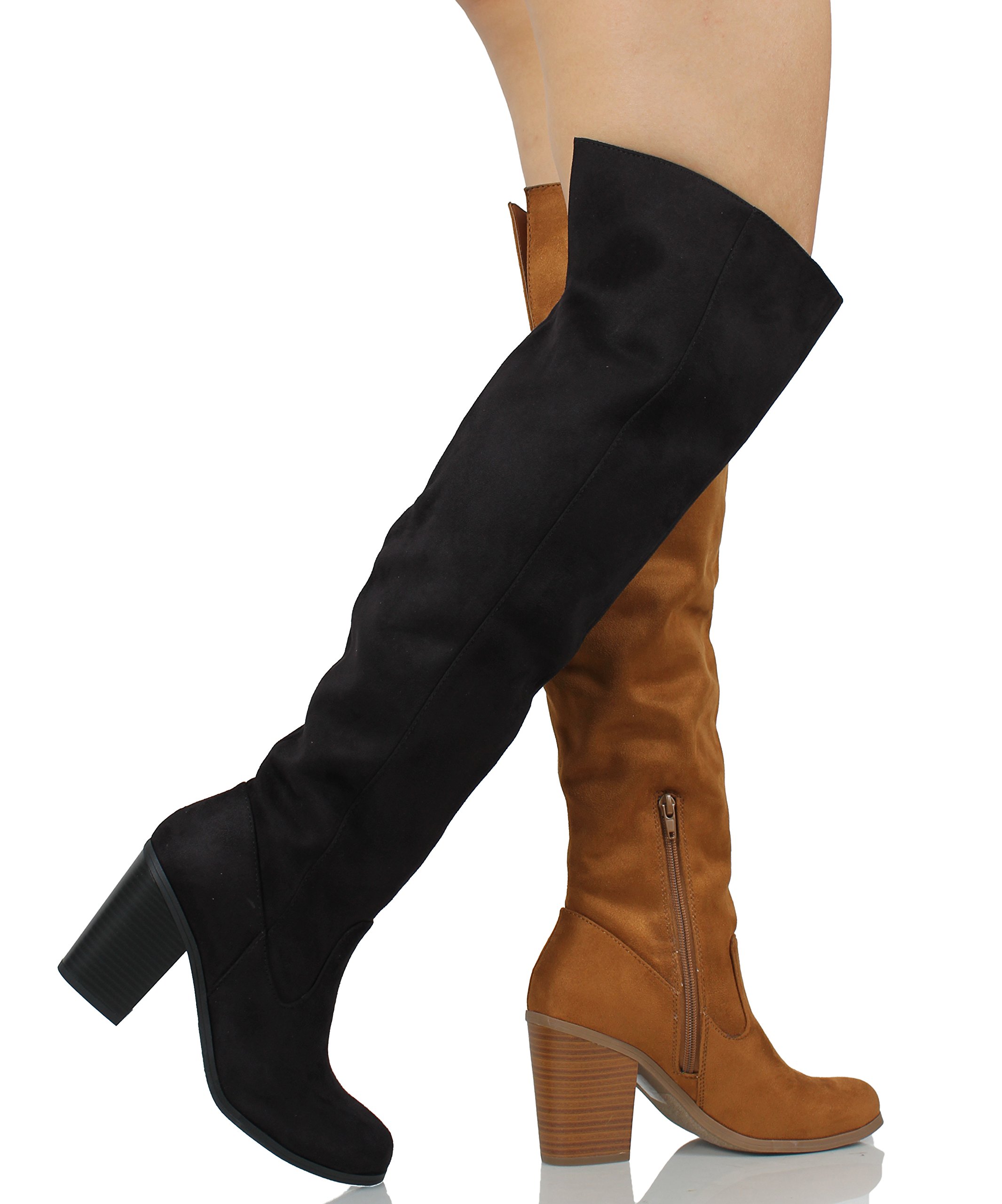 City Classified Women's Back Split Open Back Over The Knee Chunky Stacked Block Heel Black - Image 9